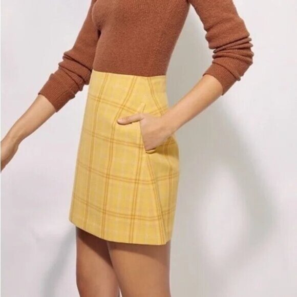 Aritzia Renee Plaid A-Line Mini Skirt Size 00 Yellow - Picture 2 of 7